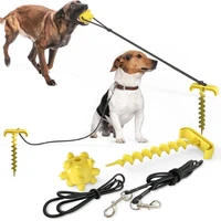 dog stake tie out cable and stake dog leash shakes pulling rope with bouncing ball rope toy outdoor portable pet dogs supplies