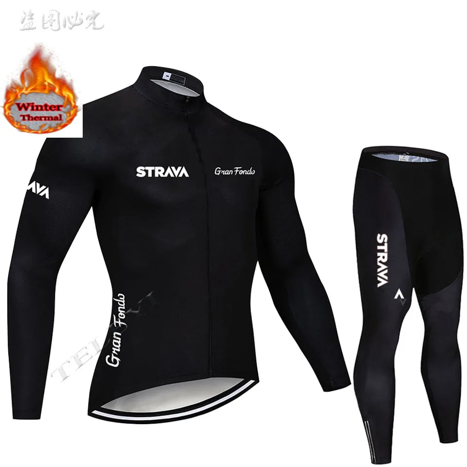 STRAVA велосипедная майка мужская pro team зимний теплый флисовый комплект с длинным рукавом MTB велосипедная Одежда Майо Ropa Ciclismo Hombre - Цвет: 21
