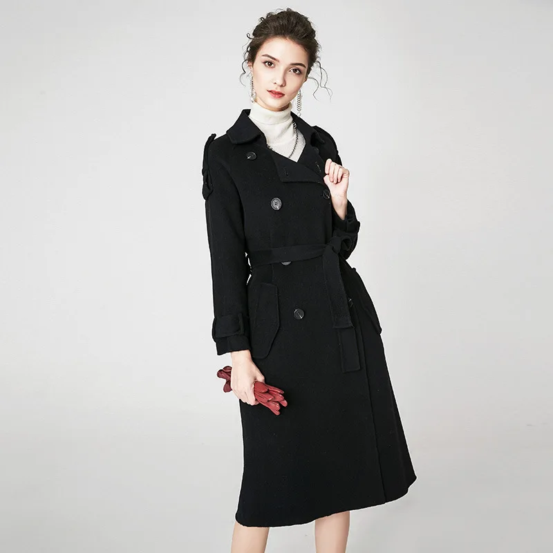 Зимнее корейское модное двухстороннее длинное кашемировое пальто 2019 высокого