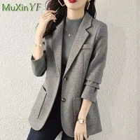 womens coffee suit jacket autumn 2021 new casual temperament blazers korean fashion elegant coat female vintage slim clothes