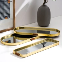 nordic style light luxury gold mirror surface tray home jewelry tray storage tray storage tray living room decoration ornaments