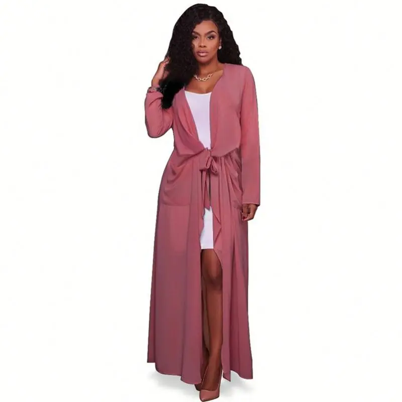 Women Robe Sexy Vestido Casual Mujer Long Sleeve Dress Chiffon Shirt Red Color Cardigan With White Dresses Womens Clothing | Женская