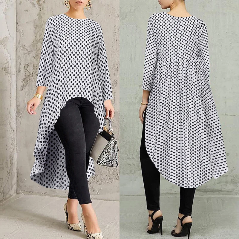 Women's Print Blouse Asymmetrical Tops ZANZEA 2021 Stylish Long Chemise Female Casual Swallowtail Blusas Woman Tunic | Женская