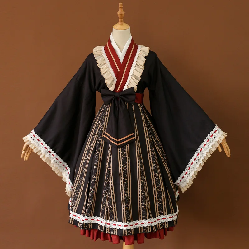 

Retro Lolita Dress For Women Long Sleeve Lace Bow White/black/red Costumes Gothic Lolita Princess Palace Tea Party Dress VO794