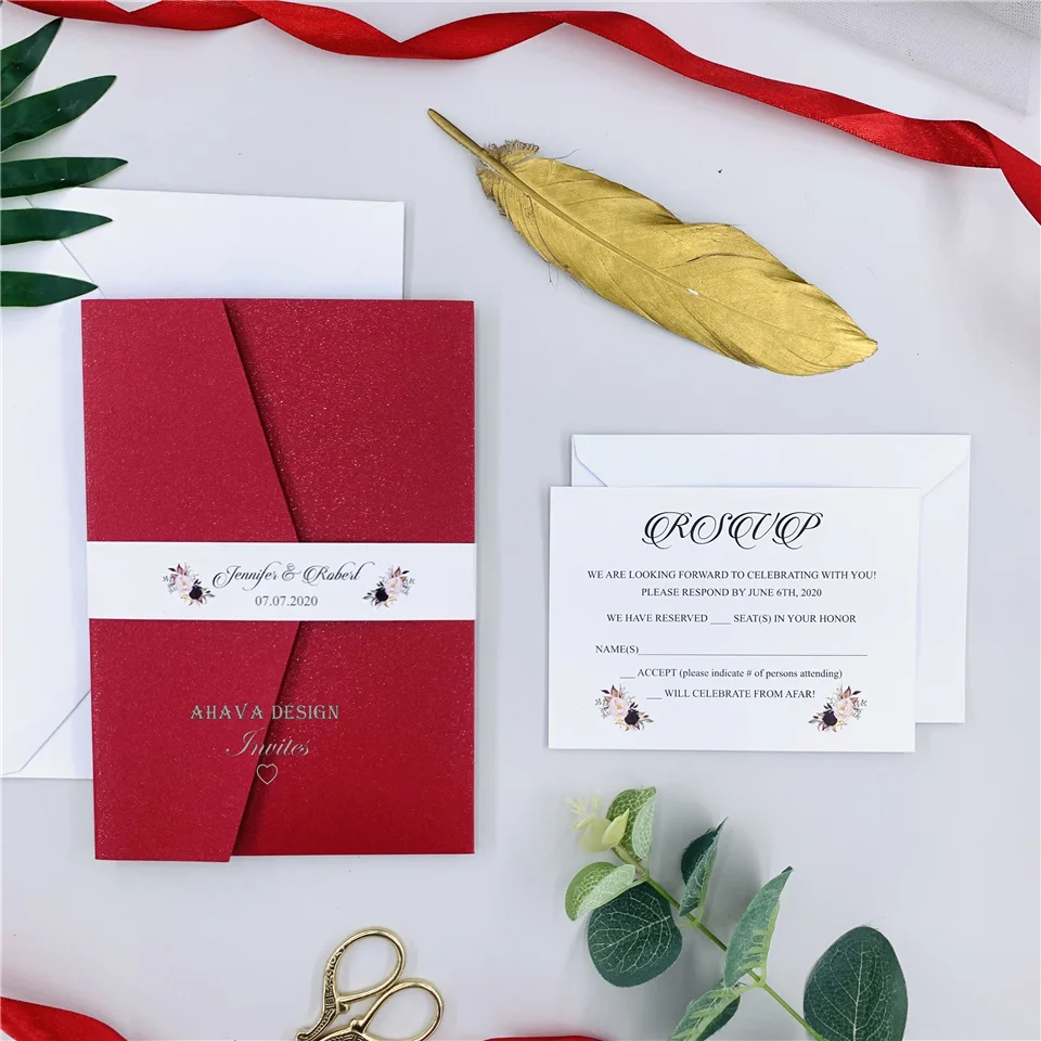 Специальный конверт стиль Подгонянный Красный Лазерная резка свадебные