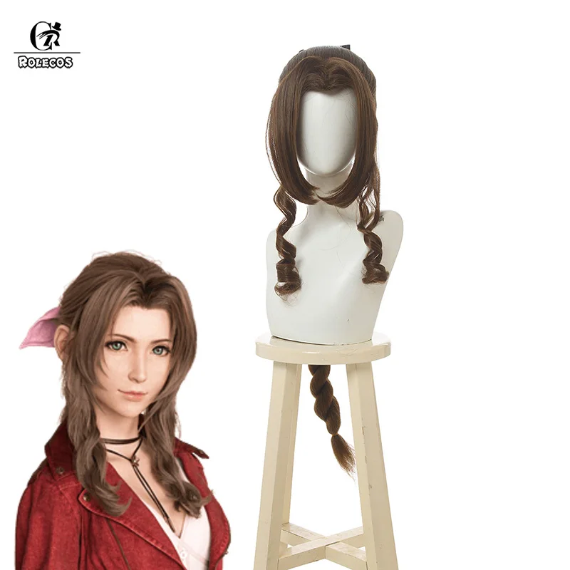 Парик для косплея ROLECOS FF VII Aerith FF7 длинный коричневый парик 100 см косичка женские