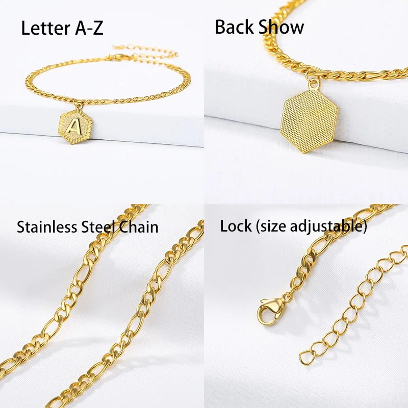 

A-Z Initial Letter Anklets For Women Stainless Steel Gold Anklet Gothic 21cm + 10cm Extender Foot Beach Accessories Boho Jewelry