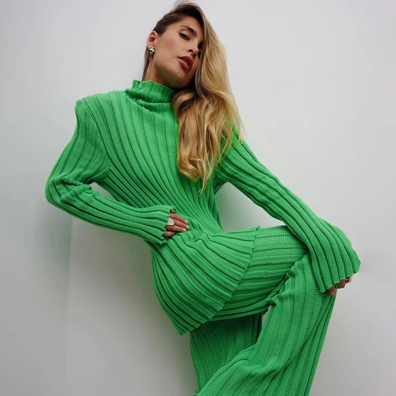 

WJFZQM High Collar Loose Sweater Knited Ribbed Green Tops Fashion Winter Streetwear Sweater Long Sleeve Tops Women 2022 Spring