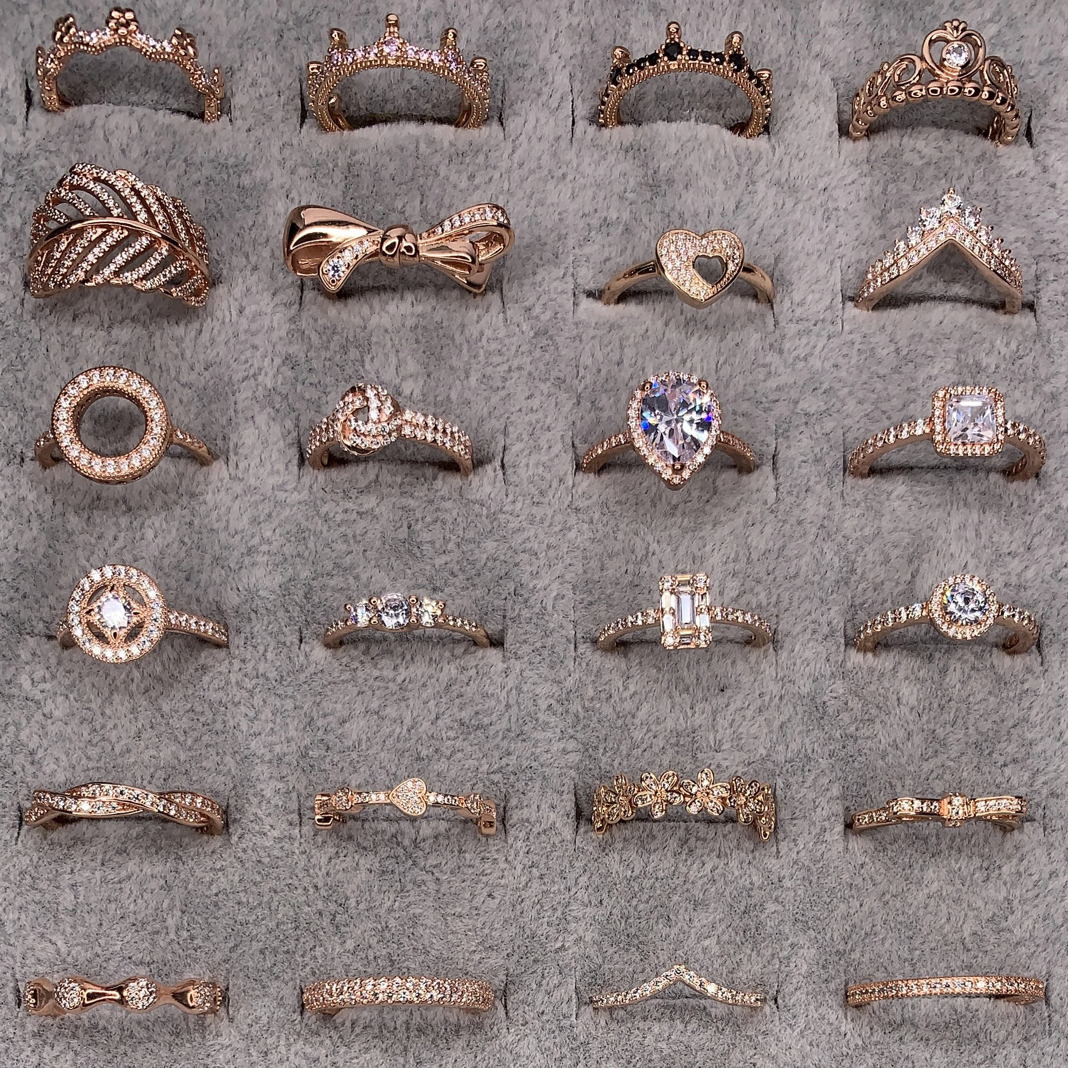 

FAHMI 2020 100% 925 Sterling Silver Classic Heart Crown Bow Plum Blossom Women's Glamour Jewelry Rose Gold Ring Free Shipping