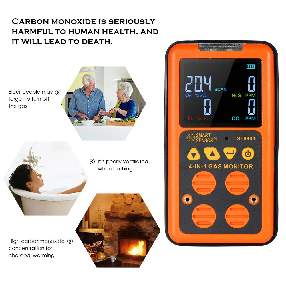 

4 in 1 Digital LCD Gas Detector O2 H2S CO LEL Monitor Gas Analyzer air quality Monitor Gas Tester Air Monitor Gas Leak Tester