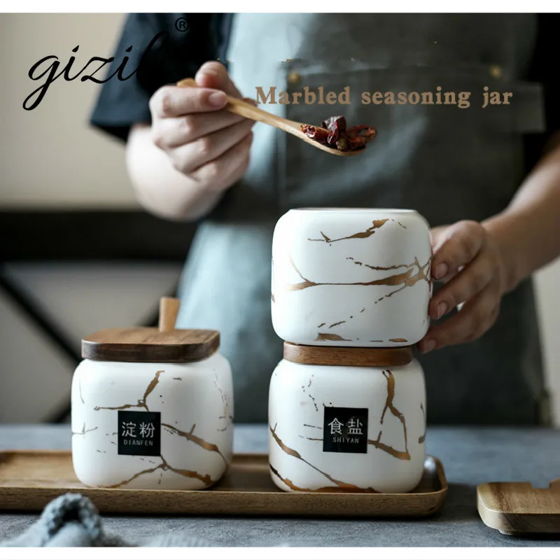 Nordic матовый мраморный Керамика приправа банка Творческий Кухня Бак Комплект