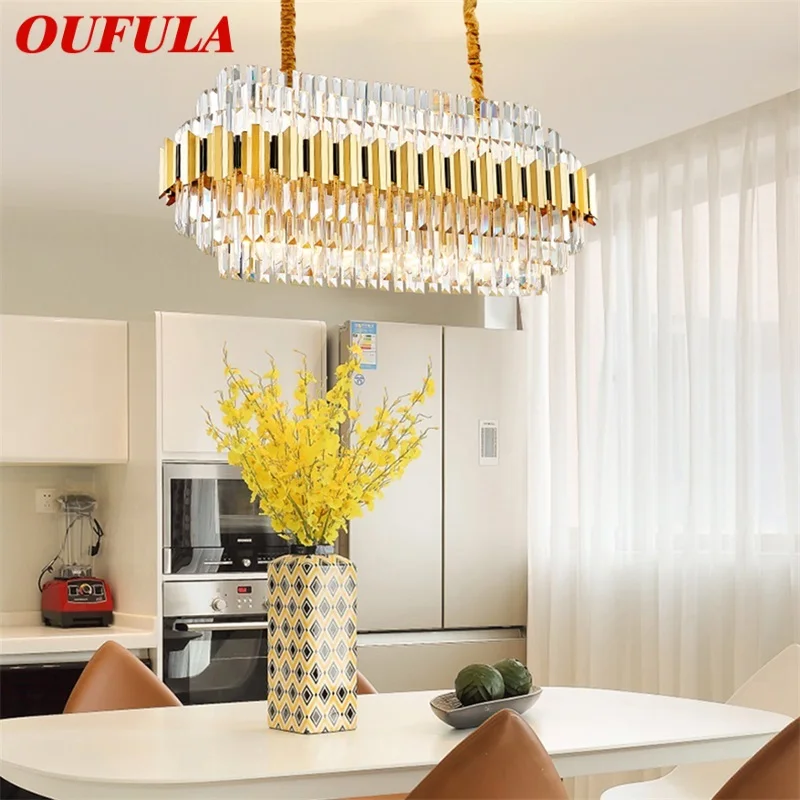 

OUFULA Pendant Light Postmodern Gold Luxury Crystal LED Lamp Chandelier for Home Dining Living Room
