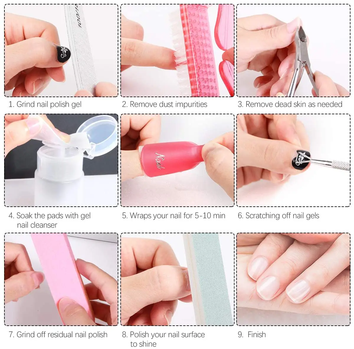 

22 Nail Cap for Fingers Toes, Nail Polish Remover Tools For Removing Gel Polish with Nail File, 400 Makeup Remover Pads