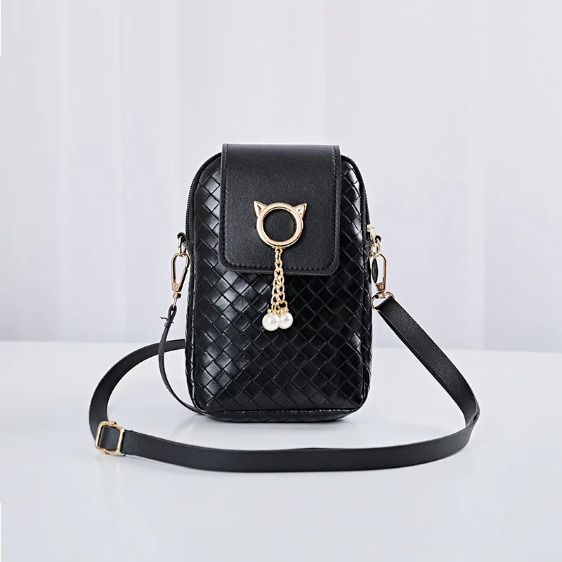 

2021 Spring Summer small Cross-body Mobile Phone Shoulder Bag Woven Pearl Tassel Cover-style Female Bag Shoulder Diagonal Bag