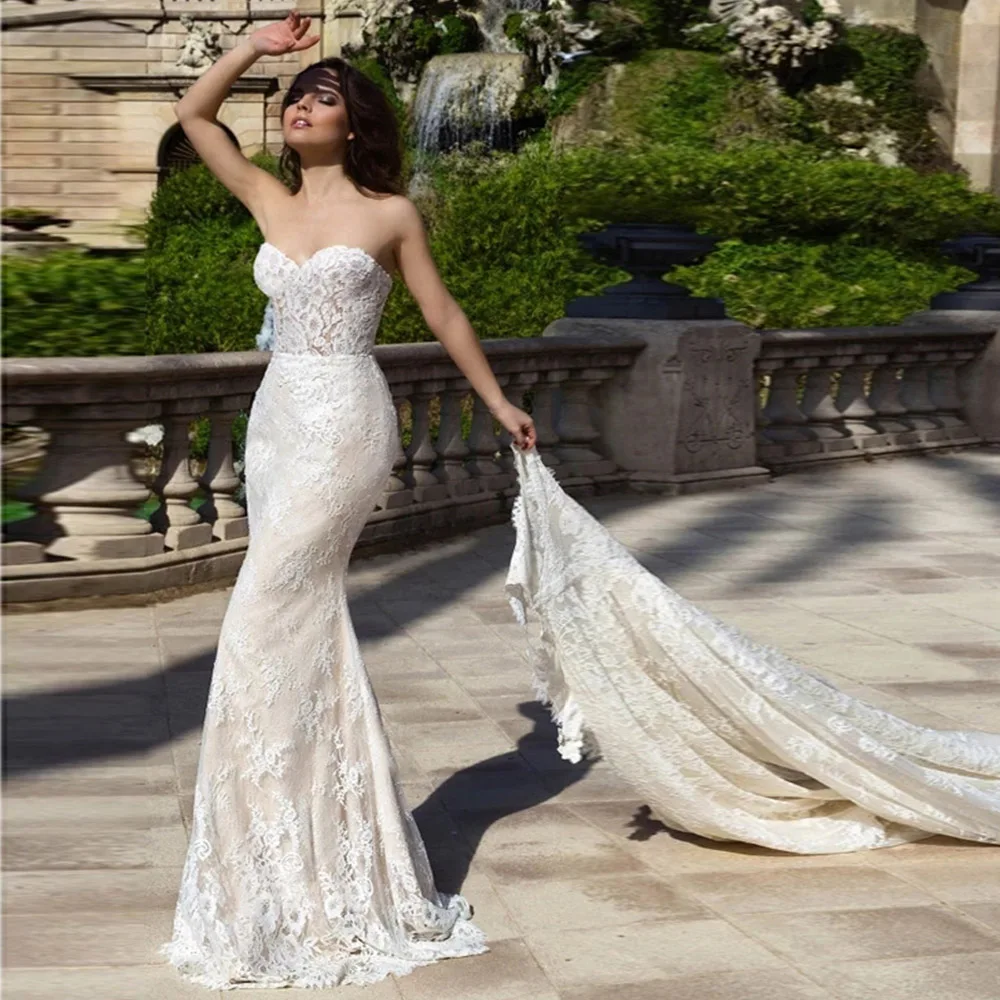 

New Champagne Mermaid Princess Wedding With Detachable Train Bridal Gowns Plus Size
