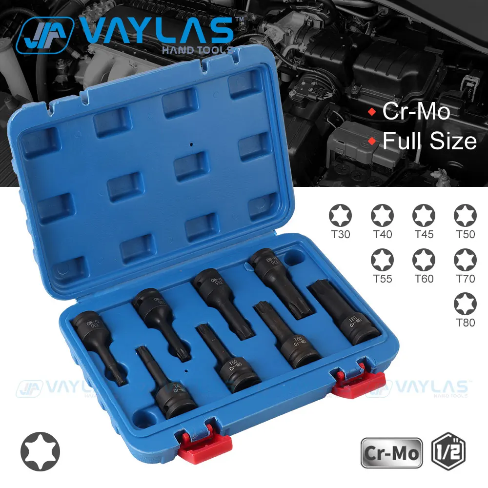 

1/2-inch Impact Torx Socket Bit 8Pcs 1/2" Drive TORX Screwdriver Bits T30-T80 Sizes Torx Key Wrench Tools Set for Repair