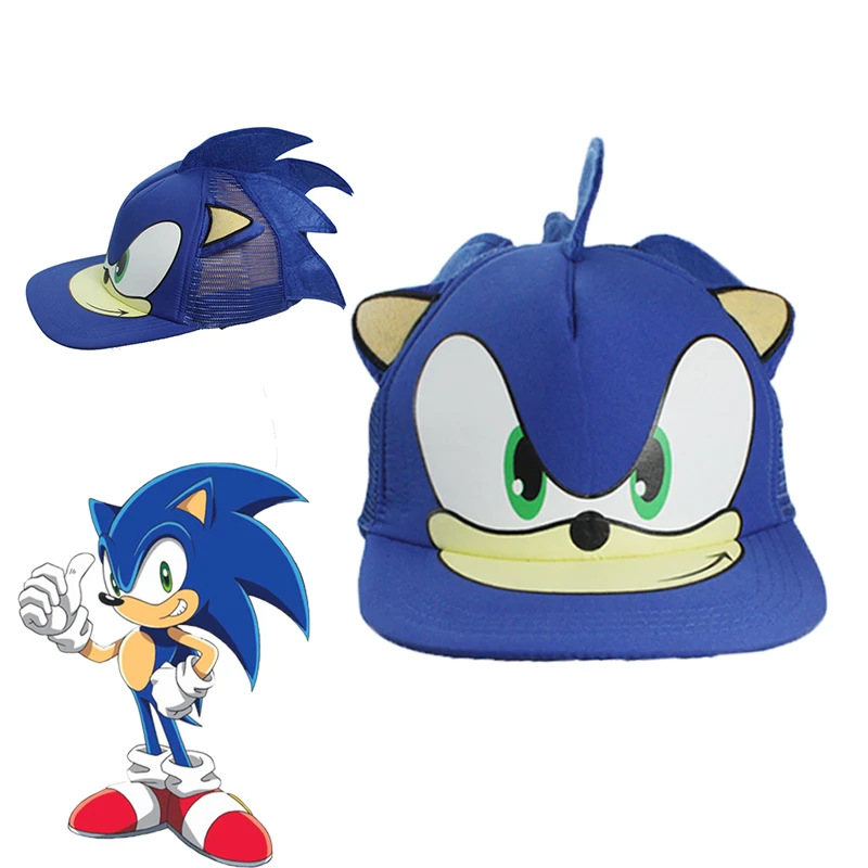 Игра мальчик Соник Ежик Кепка мультфильм бейсбольная шапка для косплея синие