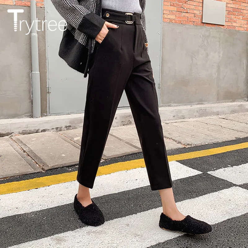 Trytree 2020 осень зима женские повседневные брюки модные однотонные 3 цвета шаровары