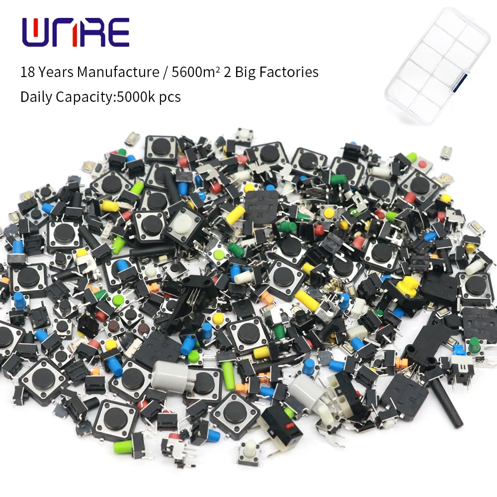 

100g Mixed Kit Tact Switch Tactile Push Button Switch Momentary Self-locking Self-reset Micro 4.5X4.5 6*6 12*12 Touch Switch