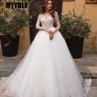 myyble white long sleeves lace applique bridal gowns tulle wedding dress 2021 boho sofuge vestido de noiva dubai arabic