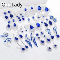 qoolady vintage blue cubic zirconia crystal leaf flower dangle water drop geometric women earrings jewelry for daily party e014