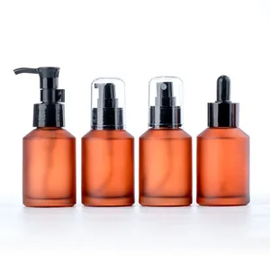 Face Cream body Skincare Black Spray Pump Screw Dropper Lids  cosmetic packaging Amber frosted glass bottle 15ml 30ml 60ml 100ml
