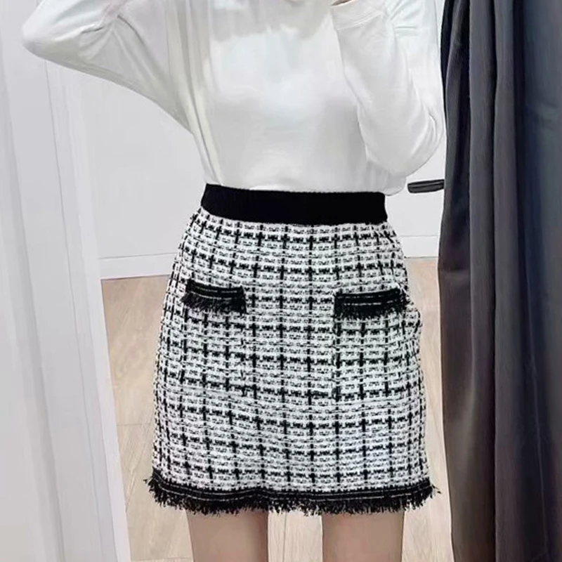 Женский комплект из двух предметов винтажный клетчатый твидовый шерстяной