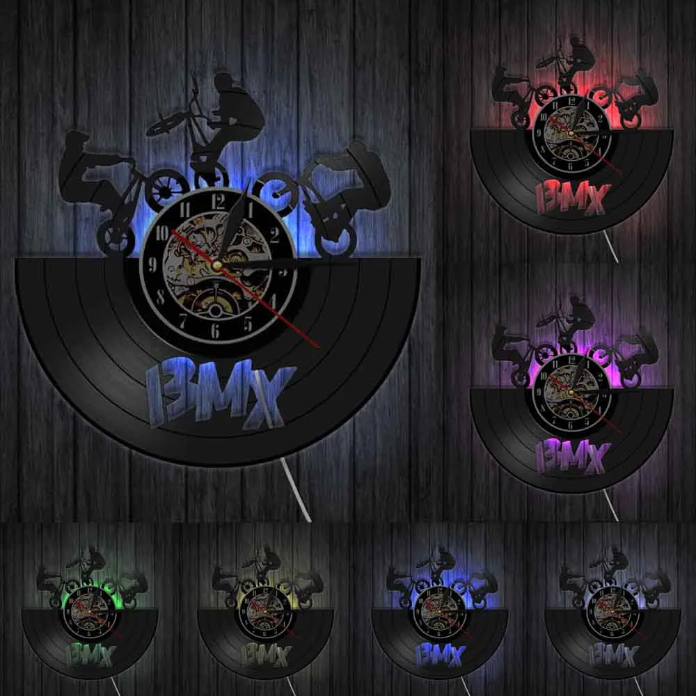 Винтажные светодиодсветодиодный настенные часы BMX для езды на велосипеде