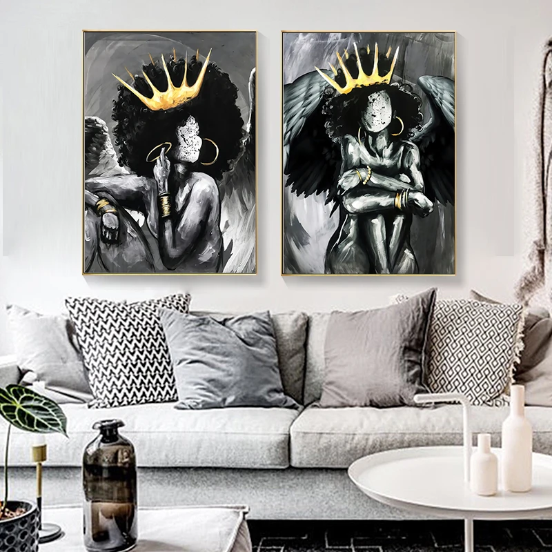 Скандинавские плакаты и принты с Африканским ангелом королевой черной девочкой