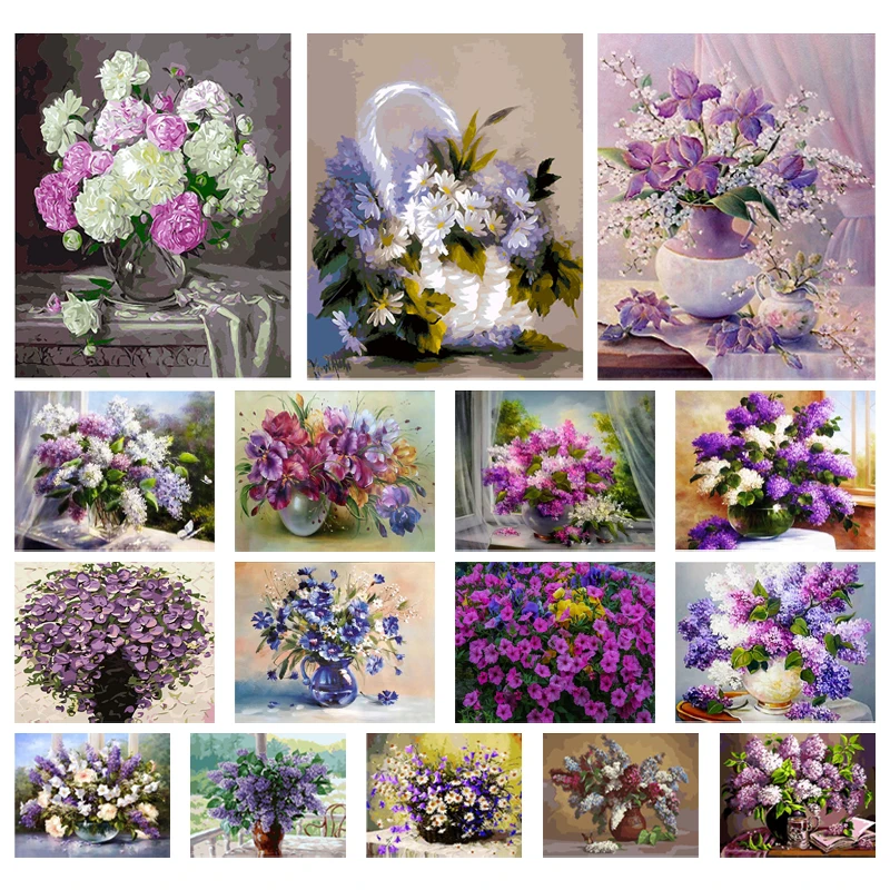 Алмазная 5D картина сделай сам с фиолетовыми цветами для украшения дома мозаичная