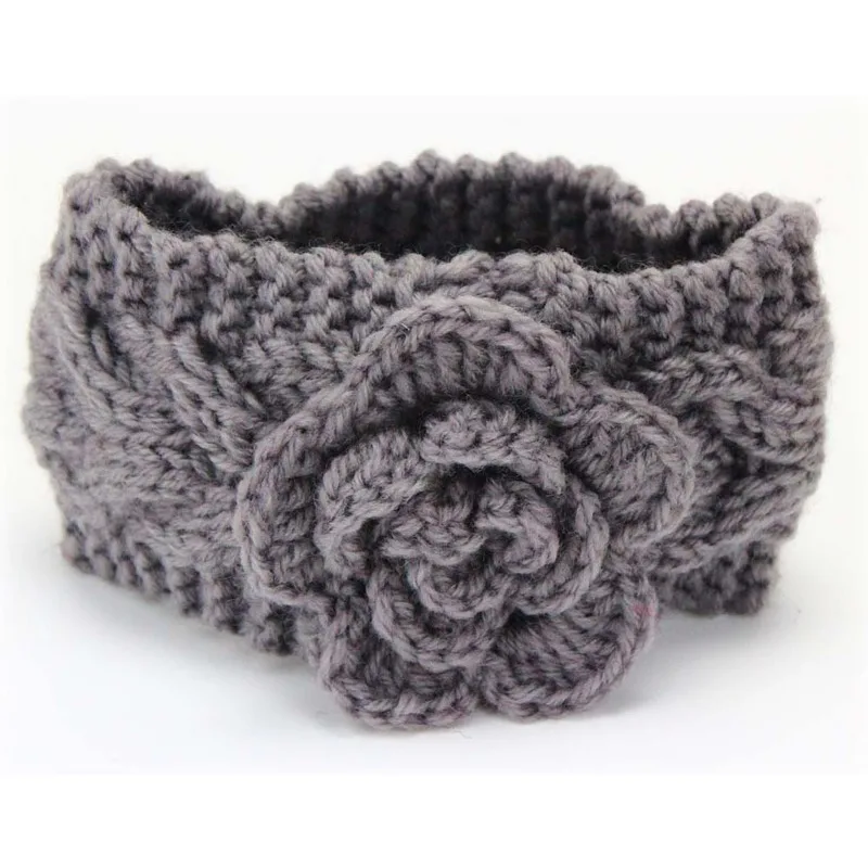 

Autumn Winter Handmade Knitting Woolen Headband For Children Kid Stretch Crochet Floral Warm Hair Band Girls Turban