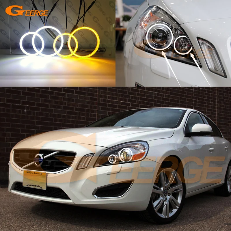 Для Volvo S60 V60 2011 2012 2013 Ксеноновые фары ультра яркие двухцветные переключающиеся светодиодные ангельские глазки drl halo Кольцо сигнал поворота