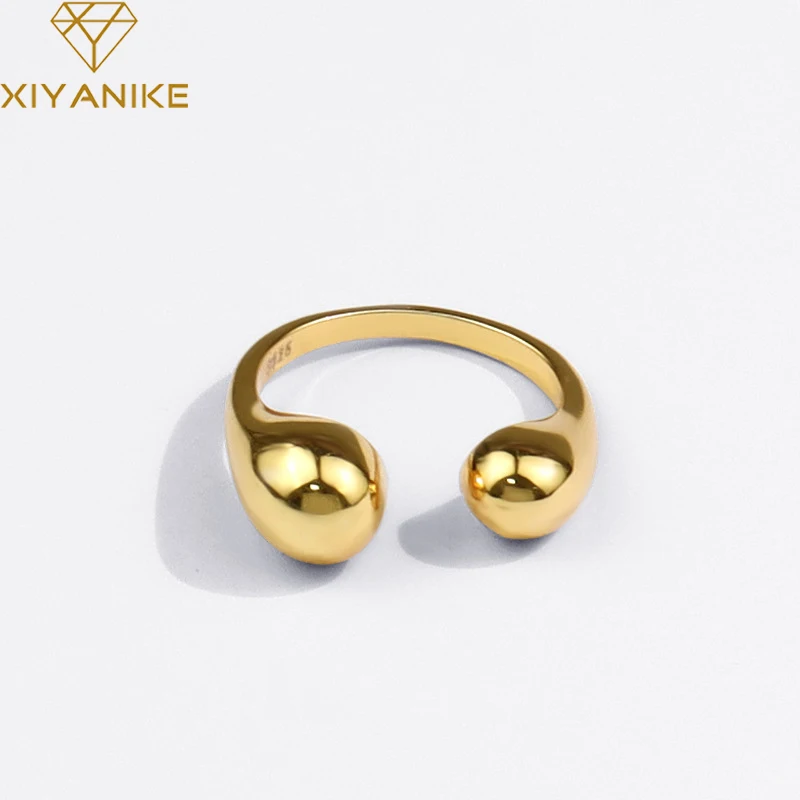 

XIYANIKE Silver Color New Arrival Drop-shaped Open Ring Female Fashion Retro Smooth Elegant Handmade Jewelry Birthday