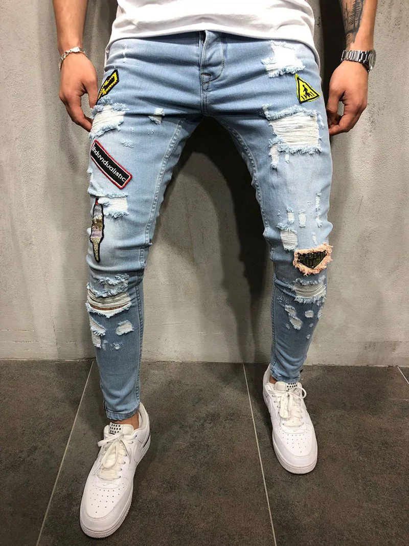 

Jeans Men's Distressed Stretch Jeans Men Hip Hop Slim Fit Denim Jeans Cotton Pants Zipper Jeans Men Clothing 2020 Denim