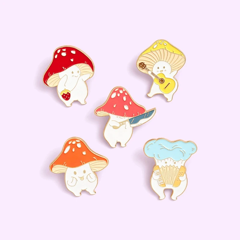 Funny Guitar Mushroom Enamel Pin Custom Accordion Brooches Bag Lapel Cartoon Cute Badge Plant Jewelry Gift for Kids Friends | Украшения и