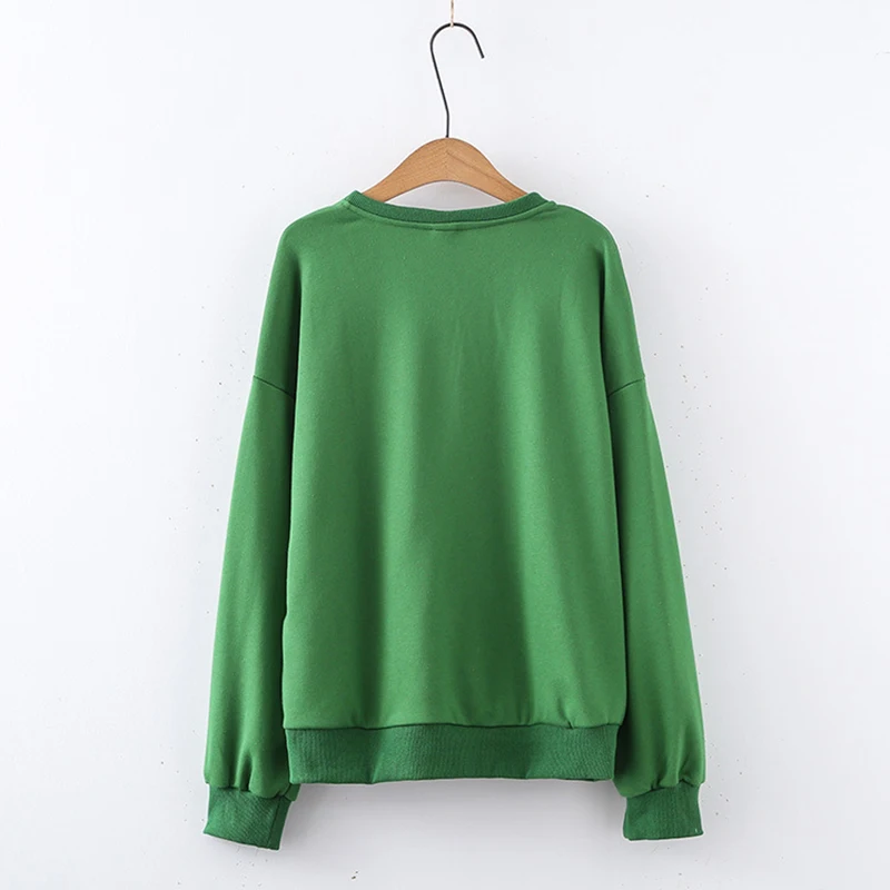 Новый свитер с круглым вырезом для девочек в стиле Харадзюку зеленый рисунком