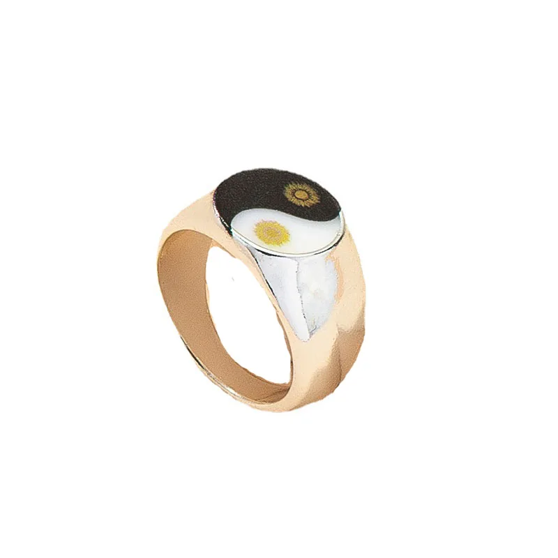 

Ins Trendy Black White Enamel Yin Yang Tai Ji Trigram Heart Minimalism Men Finger Midi Rings Korean Fashion Women Party Jewelry