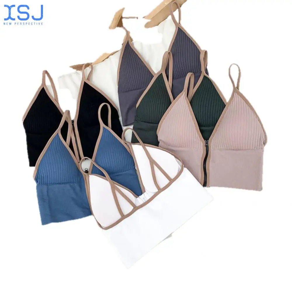 

Sexy Zipper Crop Tops Brassiere Women Camisole Lingerie Sleeveless Female Tank Top Sport Bra Slim Bralette Tube