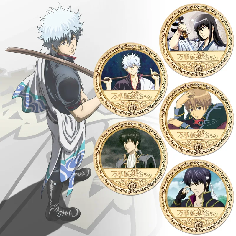 1 Pcs New Japan Anime Gintama Cosplay Commemorative Coins Sakata Gintoki Gold Plated Coins Collectible Souvenir Gift Figure Toys