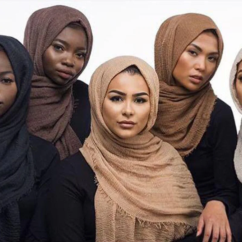 

Cotton and Linen Wrinkle Fashion Women's Scarves New Wool Solid Color National Cotton Scarfs for Ladies Khaki Turban