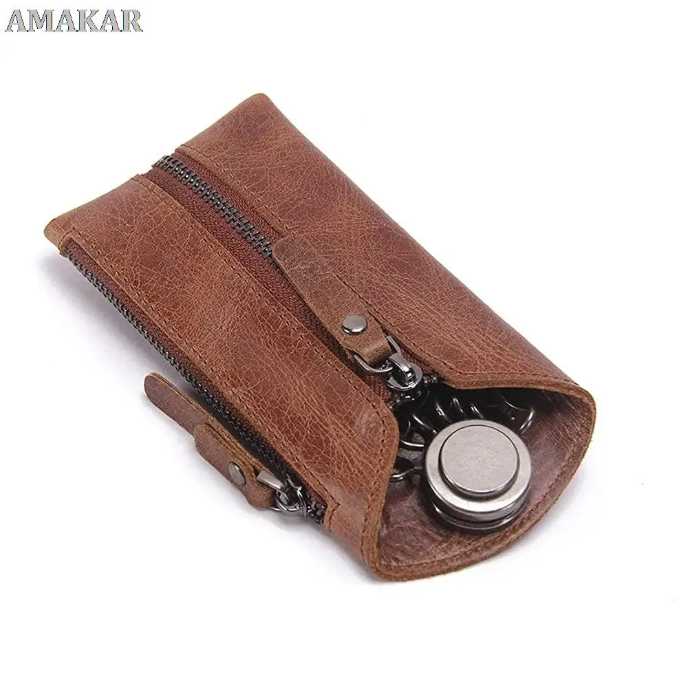 

Vintage Genuine Leather Key Wallet Women Keychain Covers Zipper Key Case Bag Men Key Holder Housekeeper Keys Organizer