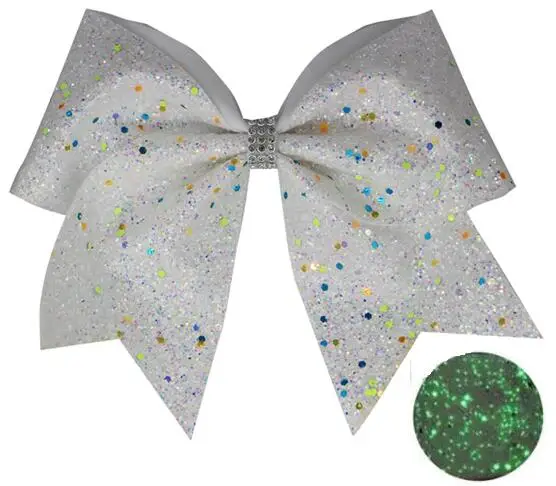 

NEW CHRISTMAS Glowing Luminous 7.5INCH cheerBow elastic rubber for girl Chunky Glitter Leather Sheets Glow In The Dark 6PCS/
