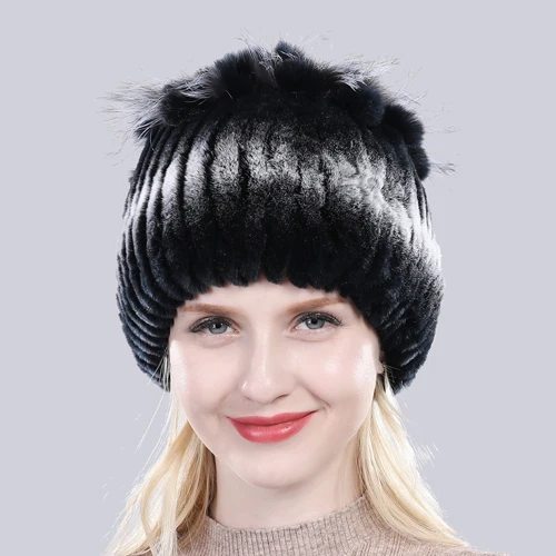 color 3 Зимняя женская шапка из меха кролика рекс Леди Мода Настоящий Кролик+ Лисий мех шапочки эластичные теплые модные женские брендовые головные уборы - Цвет: color 3