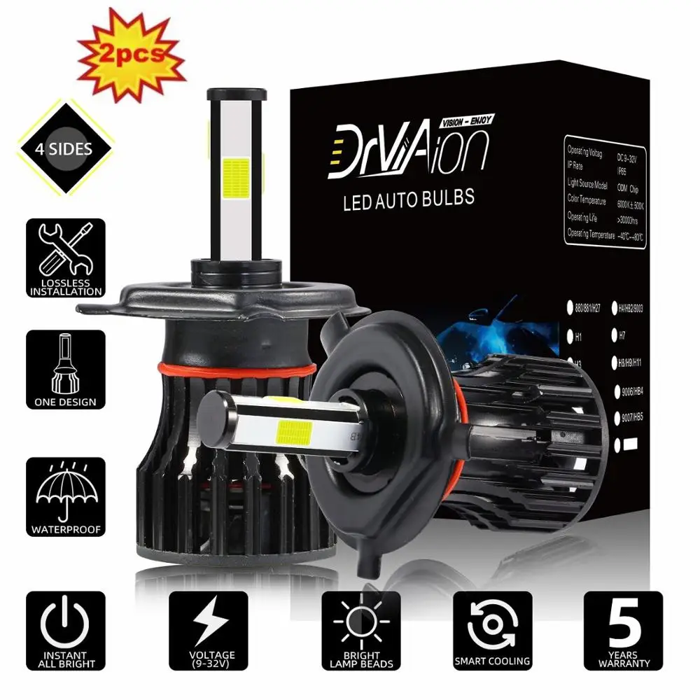 

2pcs 4 Side H7 Car LED Headlight H4 HB2 9003 led bulbs H1 H11 H8 H9 120W 26000LM Canbus Auto Headlamp Fog Light Bulbs