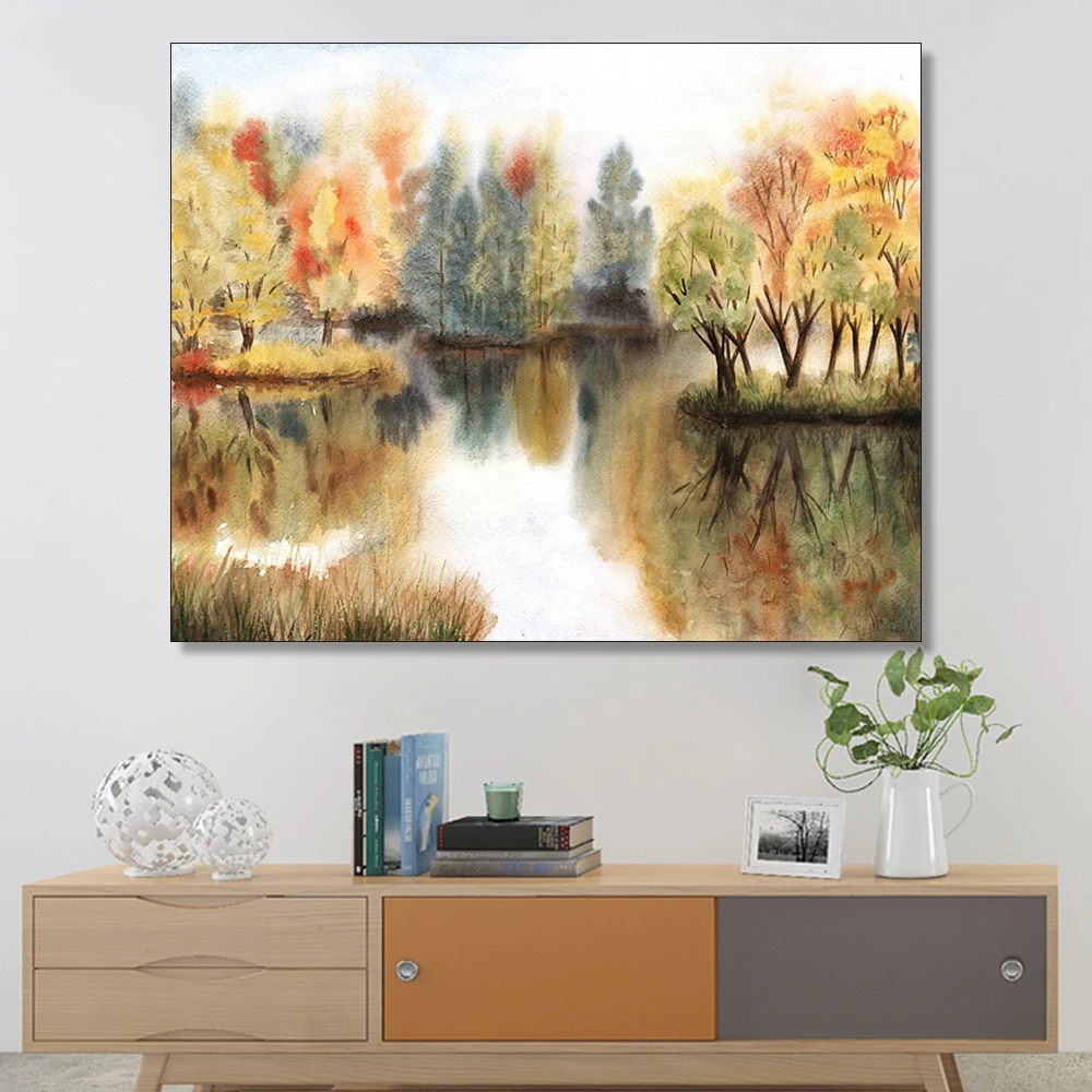 Художественный пейзаж на озере домашний декор настенное искусство