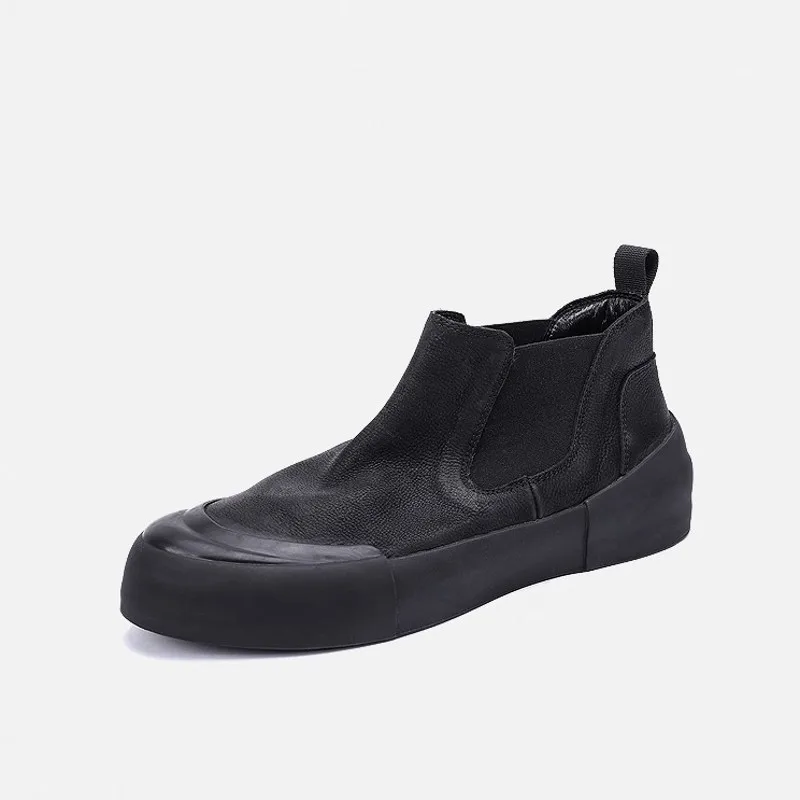 Зимние мужские ботильоны на плоской подошве в стиле ретро без застежек с круглым