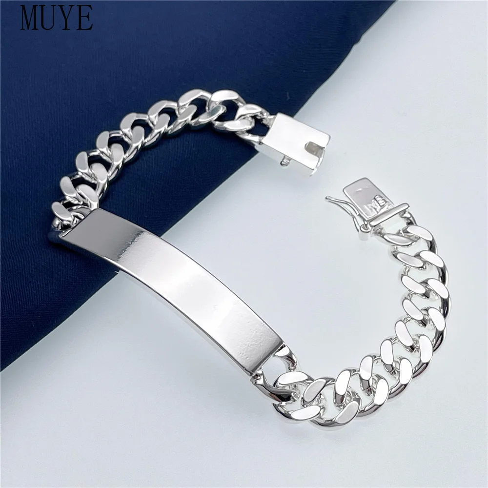

MUYE 925 Silver Filled 10mm Curb Chain Charm Bracelet Bangle for Women's Men's Fashion Jewelry Party Gift bangle bracelet