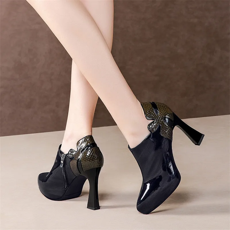 

Meotina High Heels Women Pumps Natural Genuine Leather Extreme High Heel Party Shoes Patent Leather Zipper Shoes Lady Size 34-39