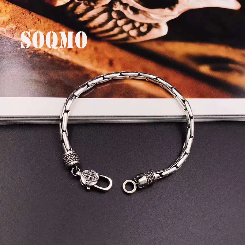 Женский и мужской браслет SOQMO из 100% настоящего серебра 925 пробы толщиной 4 мм