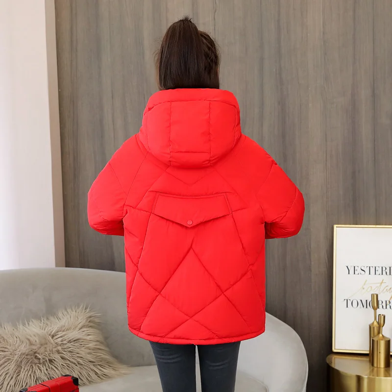 

2020 New Fashion Short Letter Print Autumn Winter Jacket Women Warm Solid Hooded Down Parka Cotton Jacket Coat S-XXXL